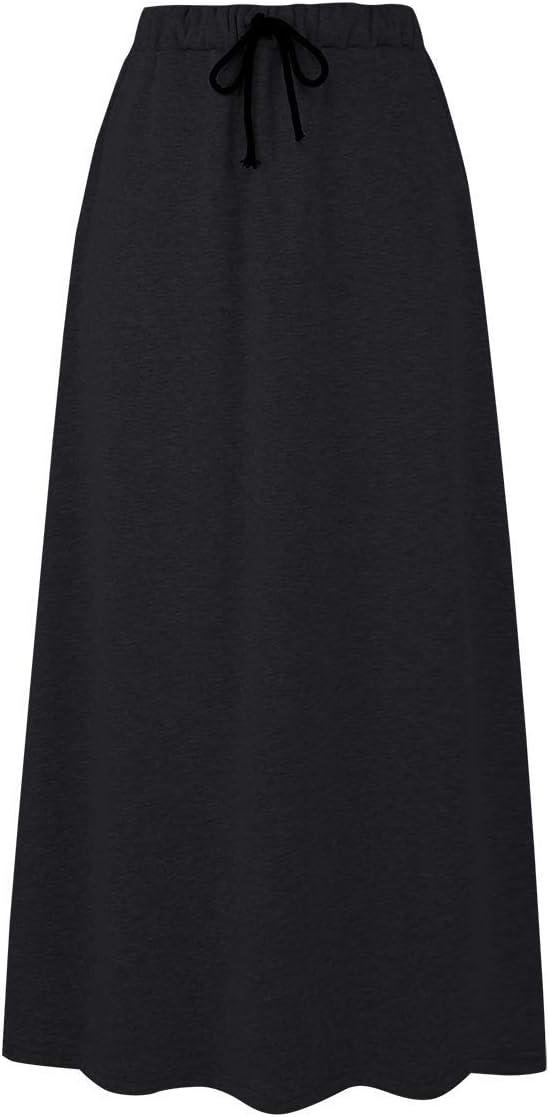 5176eObnzmL._AC_SL1200_.jpg Women's Fall Winter Fleece Lined Elastic Waist Long Skirts with Drawstring - Image 1