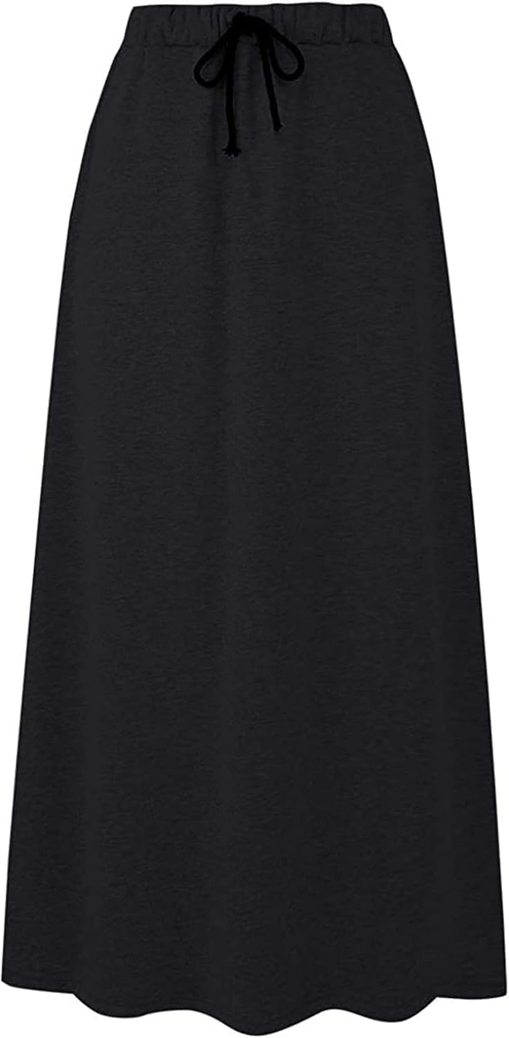 51cb0pqzFfL._AC_SL1500_.jpg Women's Autumn Winter Fleece Lined Long Skirt Warm Soft Elastic Waist A-Line Flared Fleece Maxi Ankle Skirts with Drawstring - Image 1