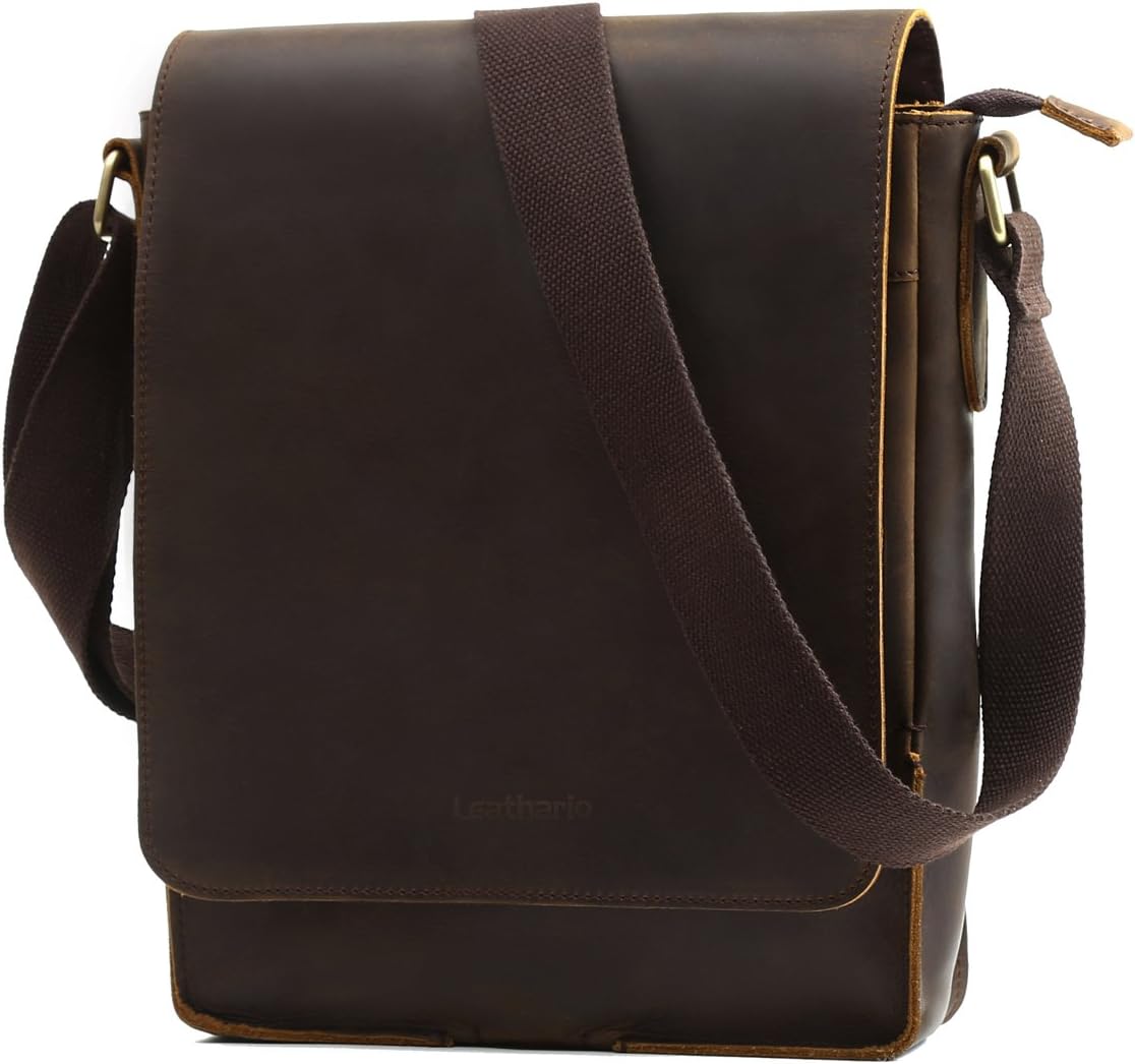 613Br5bg8CL._AC_SL1200_.jpg Men's Crossbody Bag Leather Shoulder Bag For Men Small Messenger Brown - Image 1