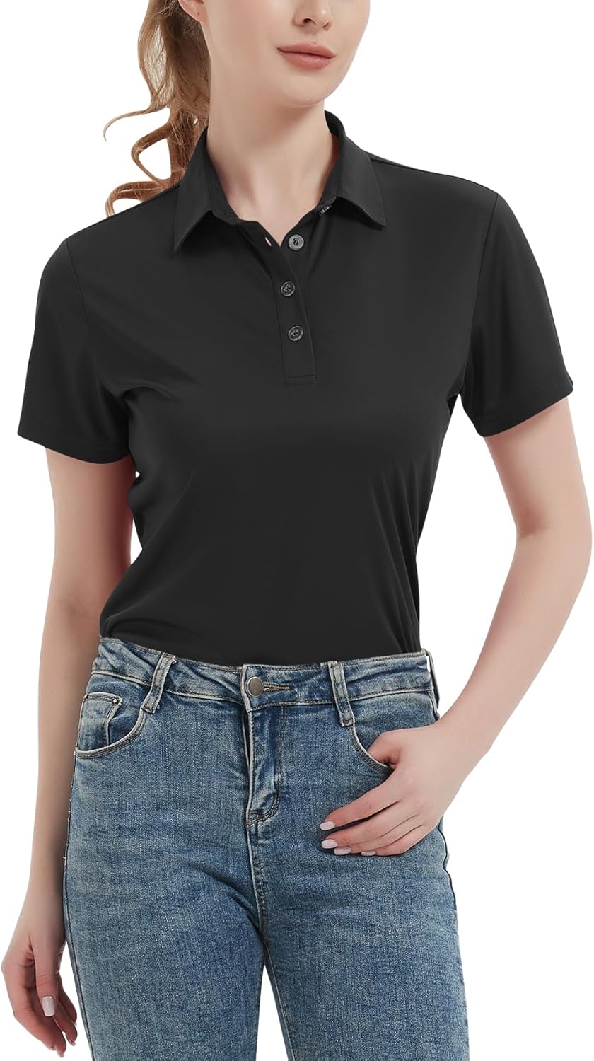 71J-ArRKeL._AC_SL1500_.jpg Women's Polo Shirts UPF 50+ Casual Sun Protection Work Quick Dry 4 Buttons Short Sleeve Collared Golf Shirt XS-3XL - Image 1