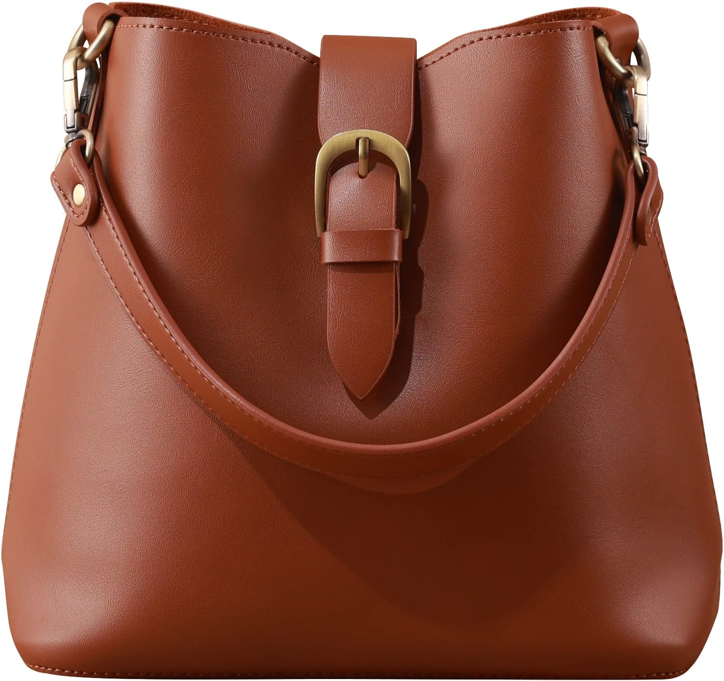 71JDggVkwmL._AC_SL1500_.jpg Bucket Vegan Leather Bag For Women Retro Faux Casual Purse Classic Vintage Simple Shoulder Handbag - Image 1