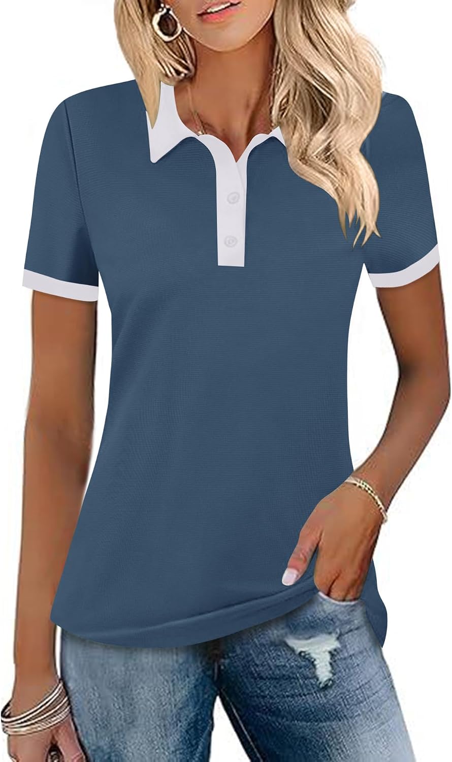 71M2jQmEDWL._AC_SL1500_.jpg Womens Golf Polo Shirts Short Sleeve Collared Tops Lightweight Moisture Wicking Tennis Activewear S-XXL - Image 1