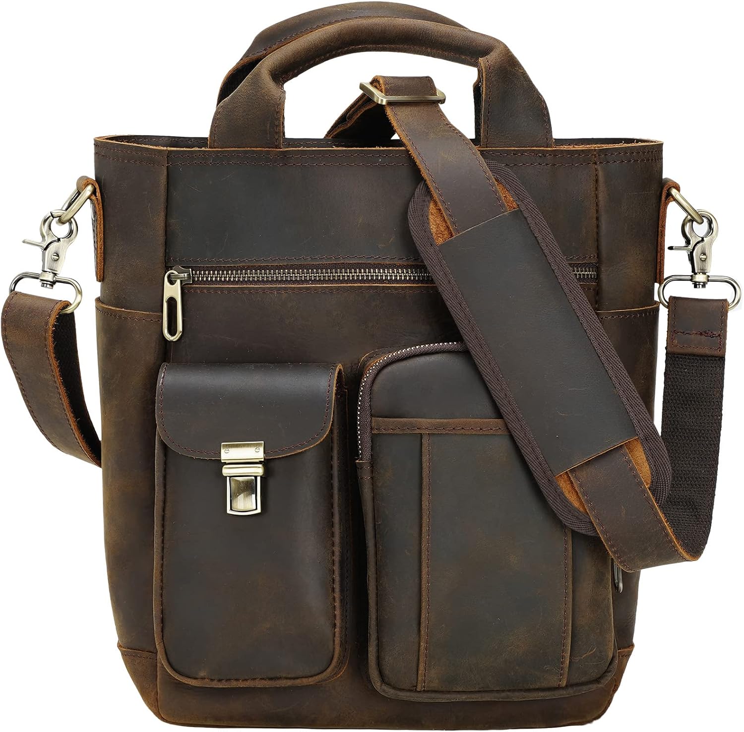 71Vwi3CBQFL._AC_SL1500_.jpg Leather Messenger Bag for Men Vintage Crossbody Shoulder Bag Business Work Man Purse Handbag fits 11" Tablet - Image 1