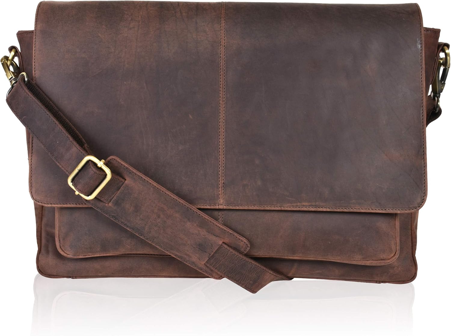 81-NI2QPiuL._AC_SL1500_.jpg Leather Messenger Bag for Men and Women - Laptop Briefcase Bag For College, Office, Adjustable Shoulder Strap - Image 1